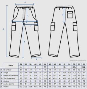 Pantalón de Trabajo Gabardina pantalon de trabajo guia de talles